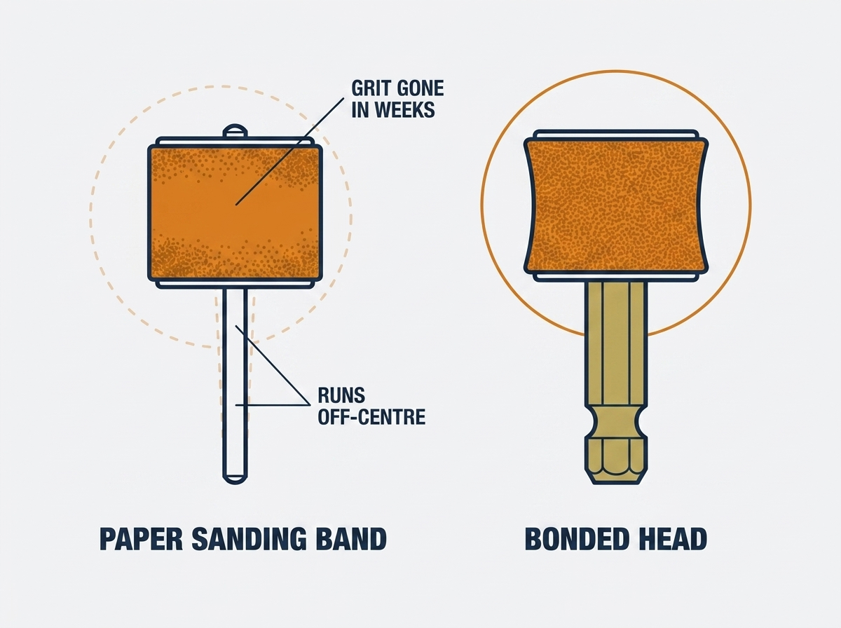 Worn band beside a bonded head
